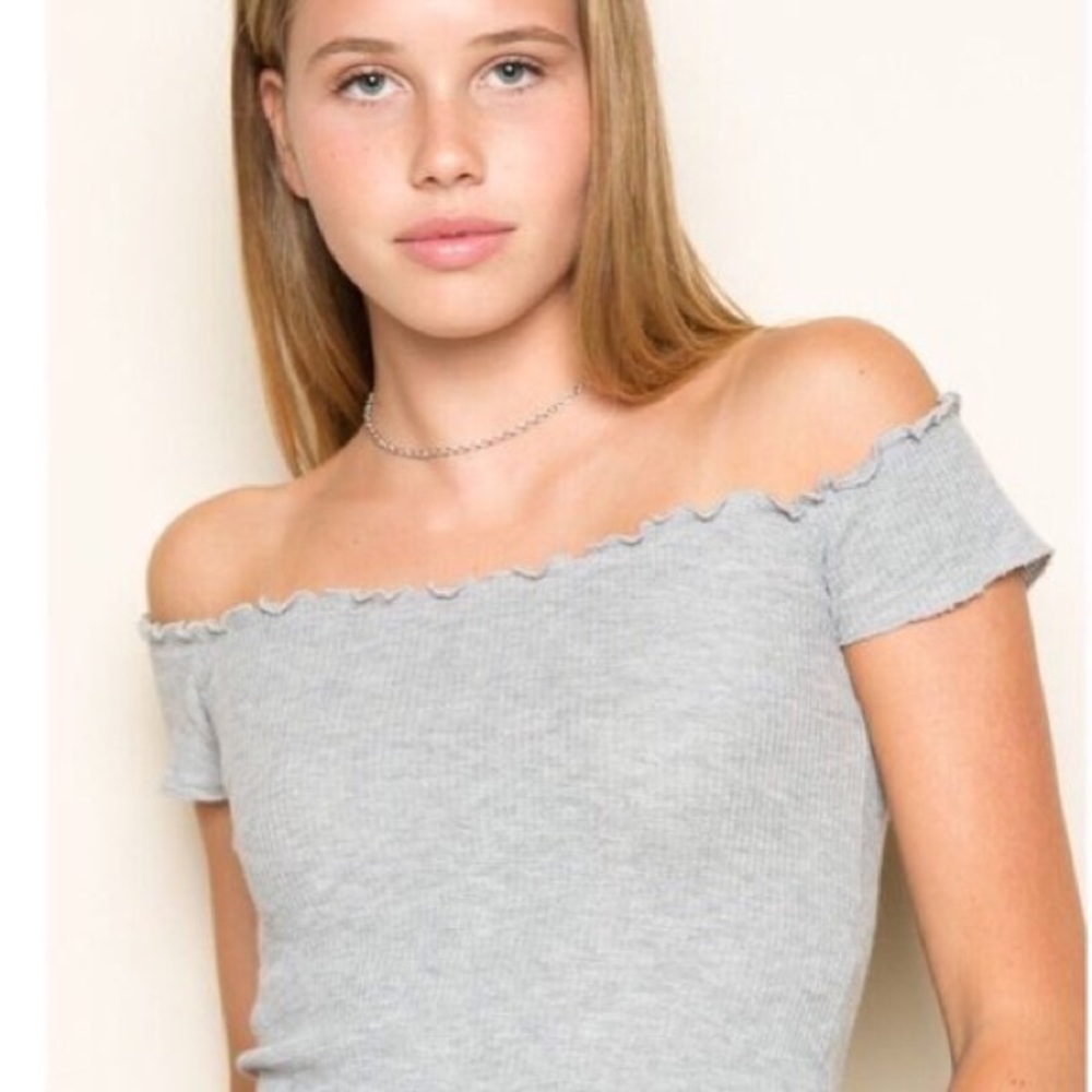 Grey brandy Melville off the shoulder crop top